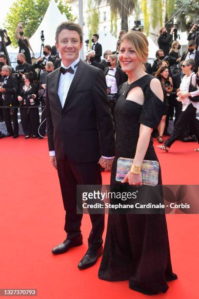 Benjamin Griveaux and wife Julia Minkowski attend the "Annette" screening and opening ceremony during the 74th annual Cannes Film Festival on July...