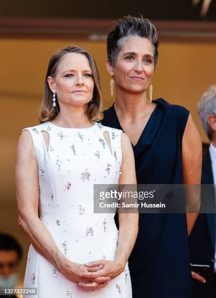 Jodie Foster and Alexandra Hedison attend the "Annette" screening and opening ceremony during the 74th annual Cannes Film Festival on July 06, 2021...