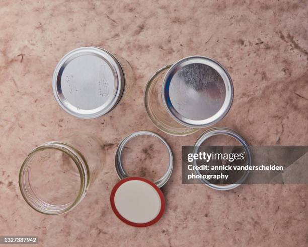 mason jar, lid and band - lid stock pictures, royalty-free photos & images