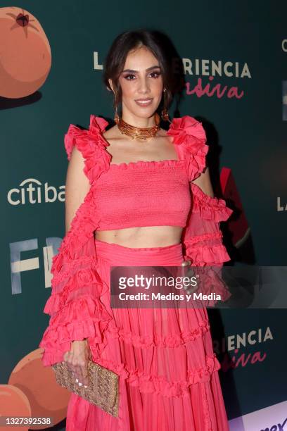 Sandra Echeverría poses for photos during a red carpet prior the opening of the 'Experiencia Frida' on July 6, 2021 in Mexico City, Mexico.