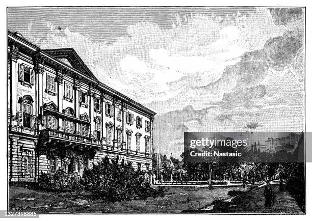 mirabell palace is a historic building in the city of salzburg, austria. the palace with its gardens is a listed cultural heritage monument and part of the historic centre of the city of salzburg unesco world heritage site - mirabell palace stock illustrations
