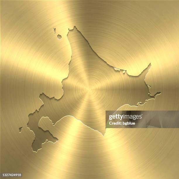 stockillustraties, clipart, cartoons en iconen met hokkaido map on gold background - circular brushed metal texture - landelement