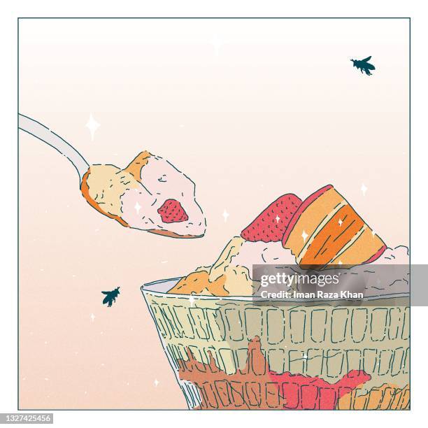 close up of a strawberry sundae - eating ice cream stock illustrations