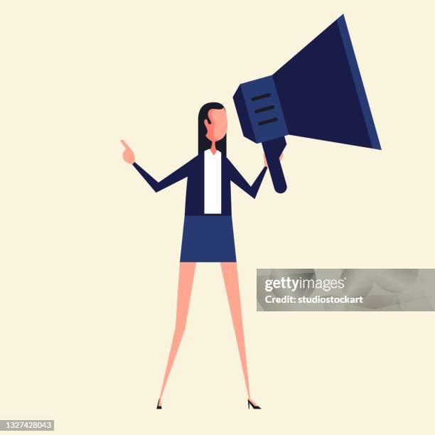 woman holding megaphone - 20 years experience stock illustrations