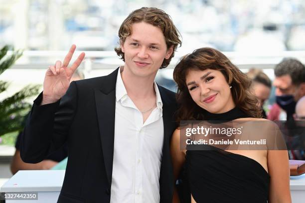 Jack Kilmer and Mercedes Kilmer attend "Val" photocall during the 74th annual Cannes Film Festival on July 07, 2021 in Cannes, France.