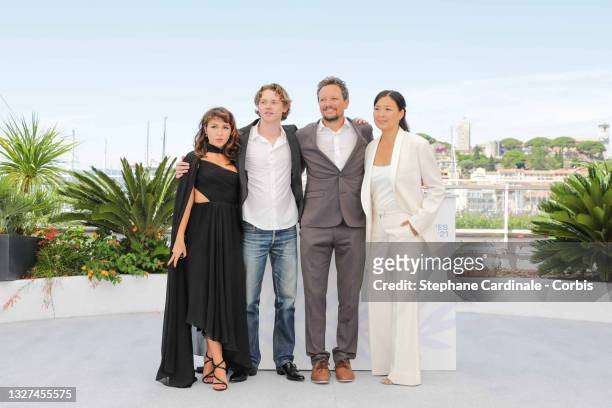 Mercedes Kilmer, Jack Kilmer, Leo Scott and Ting Poo attend "Val" photocall during the 74th annual Cannes Film Festival on July 07, 2021 in Cannes,...