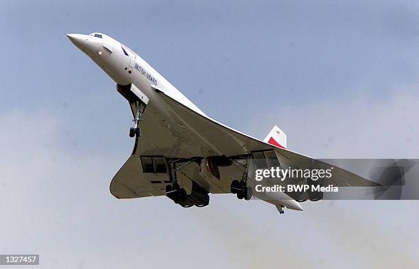 British Airways Concorde takes off from Heathrow airport July 17, 2001 in London, United Kingdom. The flight is the first for the fleet of planes...