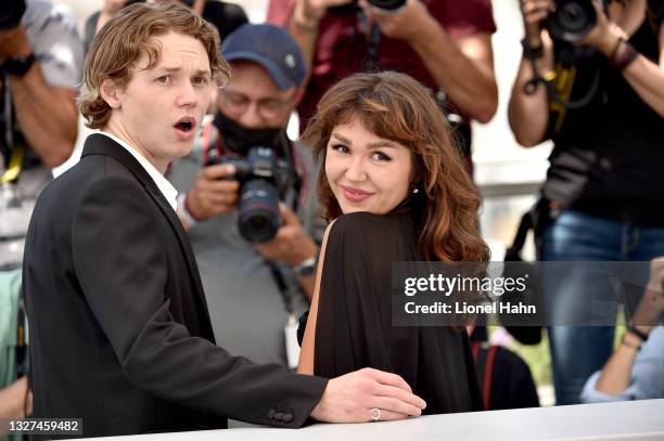 Mercedes Kilmer and Jack Kilmer attend "Val" photocall during the 74th annual Cannes Film Festival on July 07, 2021 in Cannes, France.
