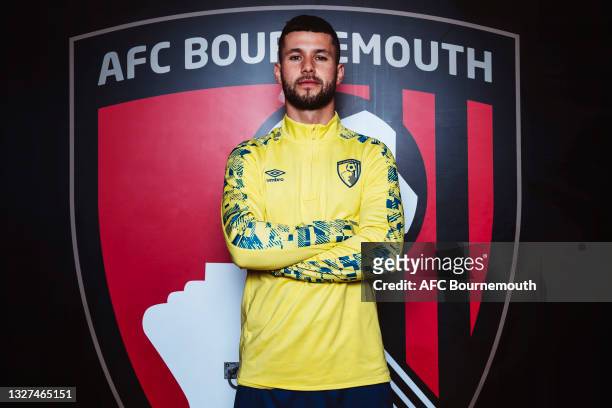 Bournemouth unveil new signing Emiliano Marcondes at Vitality Stadium on July 07, 2021 in Bournemouth, England.