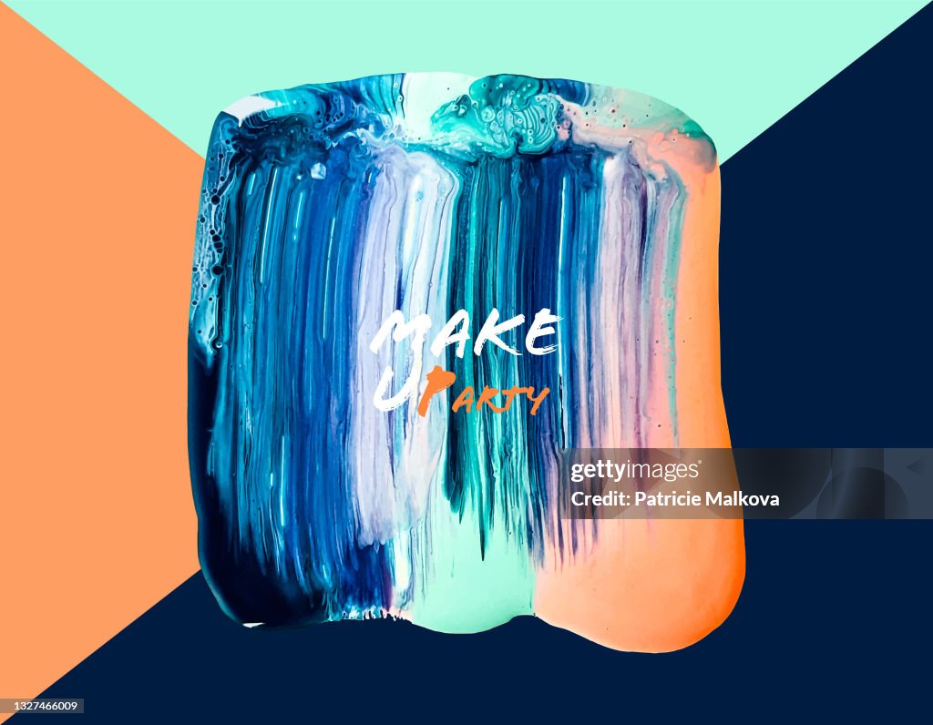 Vector colored cosmetic background with nail polish grunge, make-up composition with smear smudge, art painting, glossy colors texture, make up design background, art brush strokes, cosmetic composition, beautician vector, watercolor banner