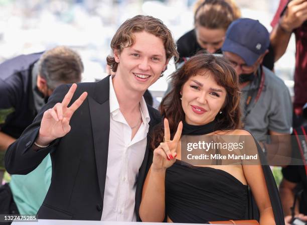 Mercedes Kilmer and Jack Kilmer attends "Val" photocall during the 74th annual Cannes Film Festival on July 07, 2021 in Cannes, France.