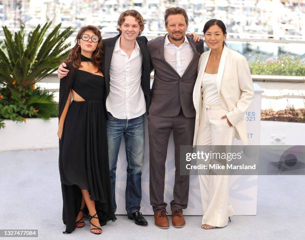 Mercedes Kilmer, Jack Kilmer, Leo Scott and Ting Poo attends "Val" photocall during the 74th annual Cannes Film Festival on July 07, 2021 in Cannes,...