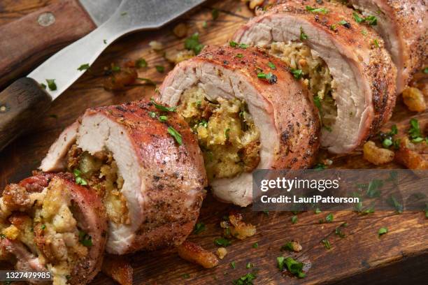 stuffed pork tenderloin - pork tenderloin stock pictures, royalty-free photos & images