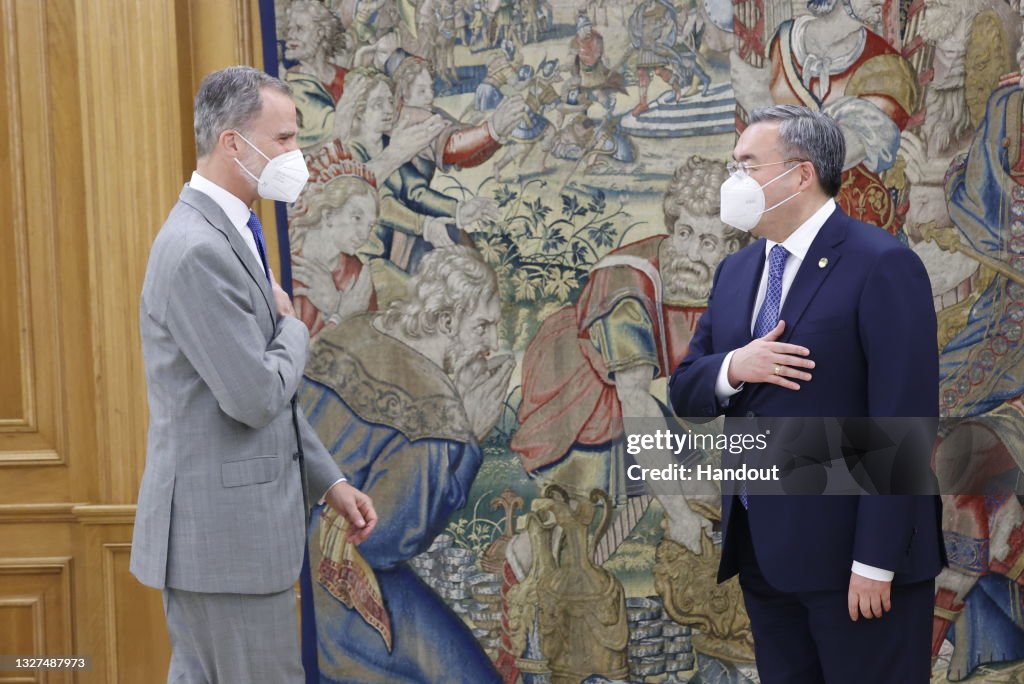 King Felipe VI Of Spain Receives Kazakh Foreign Minister Mukhtar Tileuberdi