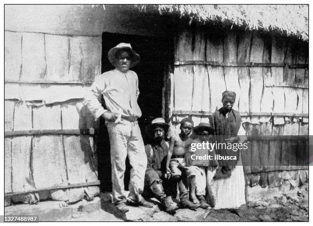 antique black and white photograph: isla de la juventud - cuban culture stock illustrations