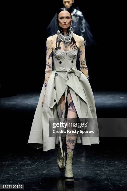Model walks the runway during the Jean-Paul Gaultier Couture Haute Couture Fall/Winter 2021/2022 show as part of Paris Fashion Week on July 07, 2021...