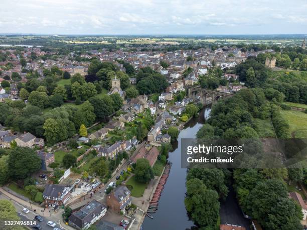 aerial view of the market town of knaresborough in north yorkshire in the united kingdom. taken with a class 0 drone - north yorkshire stock pictures, royalty-free photos & images