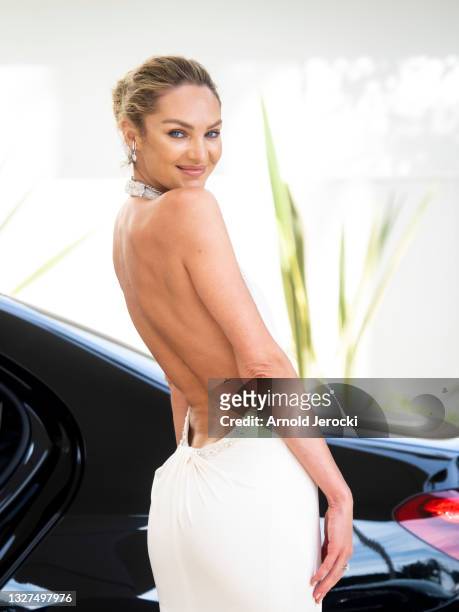 Candice Swanepoel is seen at the Martinez Hotel during the 74th annual Cannes Film Festival on July 07, 2021 in Cannes, France.