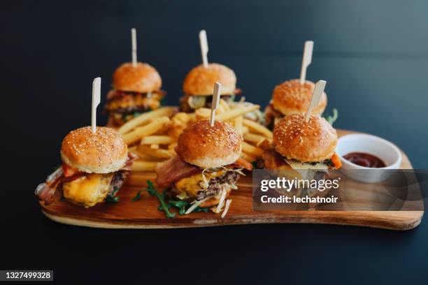 burger and fries - mini burger stock pictures, royalty-free photos & images