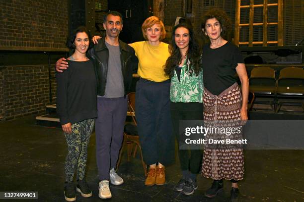 Rendah Beshoori, Murat Erkek, Maxine Peake, Sarah Agha and Anna Savva pose at a photocall for Hannah Khalil's "Bitterenders", a live streamed...
