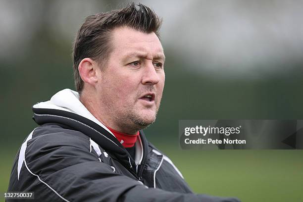 Northampton Town caretaker manager David Lee looks on during a training session at Moulton College on November 14, 2011 in Northampton, England.