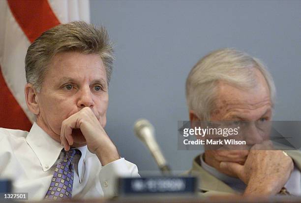 Congressmen Gary Condit , left, and Congressmen Charles W. Stenholm attend a hearing of the House Agriculture Committee on Capitol Hill July 17, 2001...