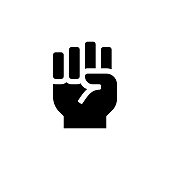 Raised fist symbol of victory, strength, power and solidarity flat vector icon. Hand up sign isolated. Vector illustration EPS 10