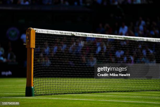 Detail view of the net on center court on Day Nine of The Championships - Wimbledon 2021 at All England Lawn Tennis and Croquet Club on July 07, 2021...