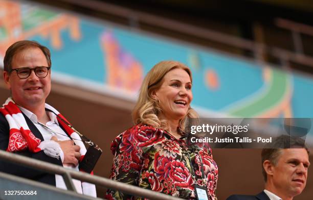 Helle Thorning-Schmidt, Former Prime Minister of Denmark looks on prior to the UEFA Euro 2020 Championship Semi-final match between England and...