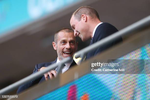 Aleksander Ceferin, President of UEFA and Prince William, The Duke of Cambridge and President of the Football Association speak prior to the UEFA...