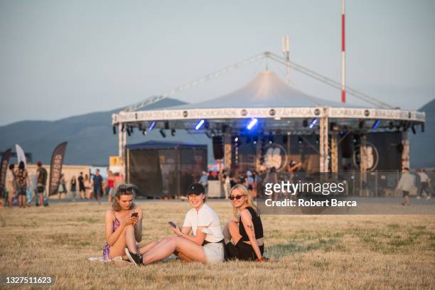 Festival attendees enjoying themselves during the Pohoda Festival on July 7, 2021 in Trencin, Slovakia. Pohoda, the largest music and culture...