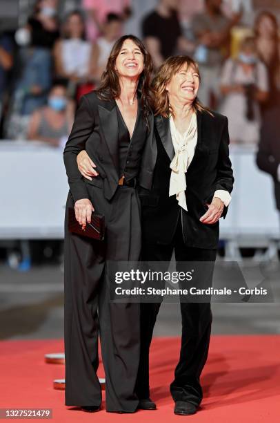 Charlotte Gainsbourg and Jane Birkin attend the screening of "Jane Par Charlotte " during the 74th annual Cannes Film Festival on July 07, 2021 in...