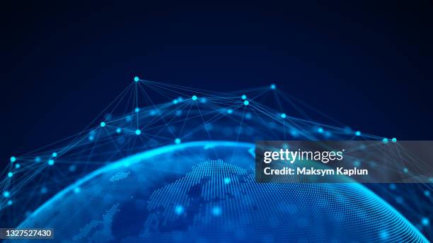 Global network connection. Blue futuristic world map. Concept of planet Earth. 3D rendering.