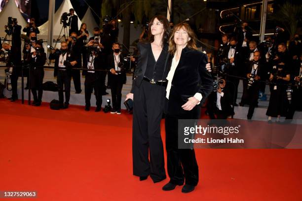 Charlotte Gainsbourg and Jane Birkin attend the screening of "Jane Par Charlotte " during the 74th annual Cannes Film Festival on July 07, 2021 in...