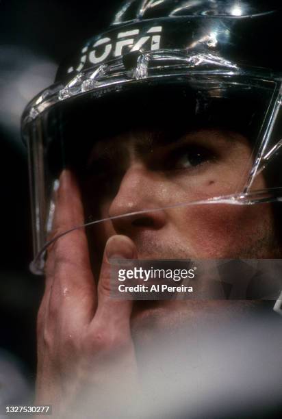 Jaromir Jagr of the Pittsburgh Penguins follows the action in the game between the Pittsburgh Penguins and the New Jersey Devils at the Brendan Byrne...