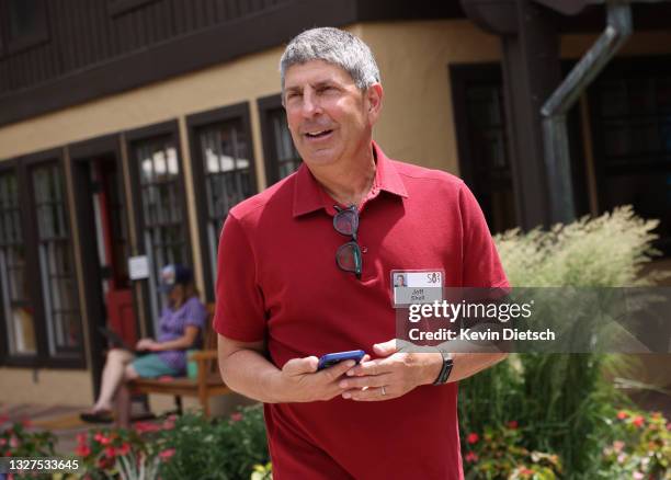 For NBCUniversal Jeff Shell speaks to the media as he leaves lunch at the Allen & Company Sun Valley Conference on July 07, 2021 in Sun Valley,...