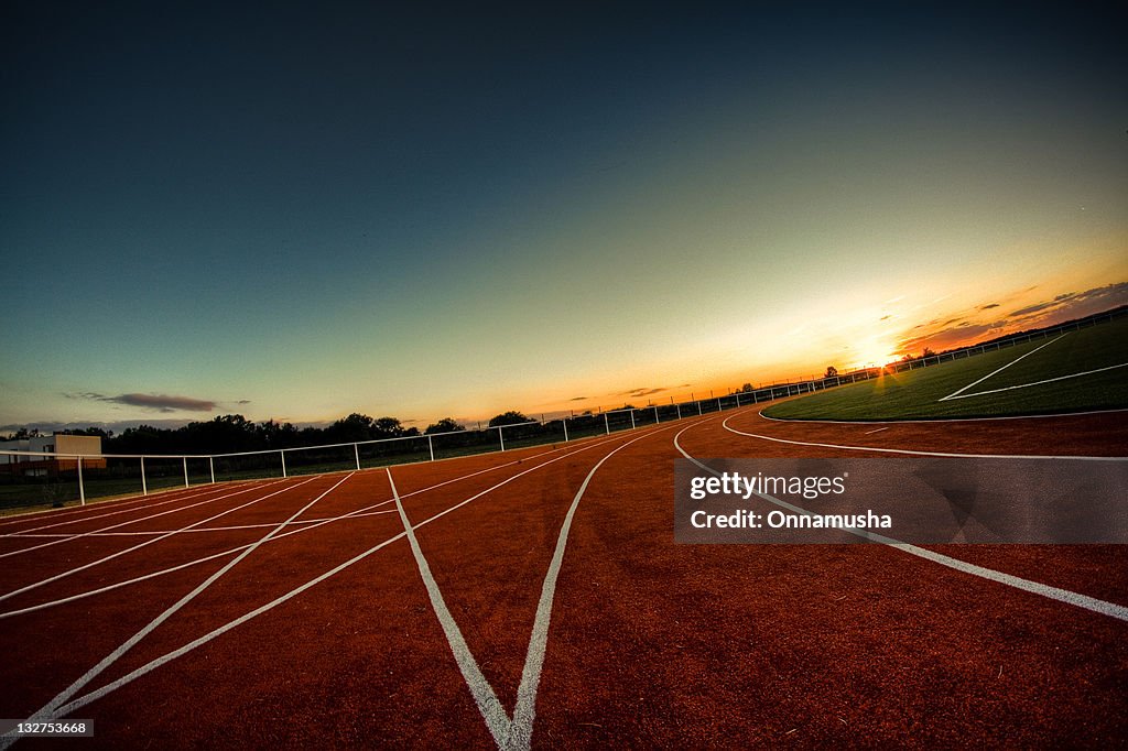 Sunrise on athletics track