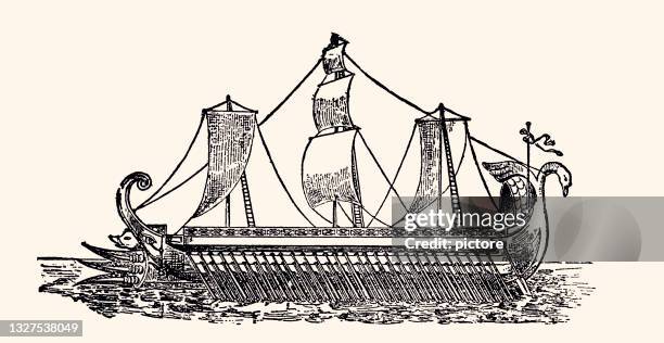 ilustraciones, imágenes clip art, dibujos animados e iconos de stock de una galera : tipo de barco que es propulsado principalmente por el remo -xxxl con muchos detalles- - las galeras