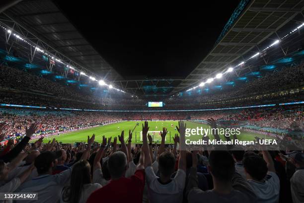 General view of the stadium and England fans during the UEFA Euro 2020 Championship Semi-final match between England and Denmark at Wembley Stadium...