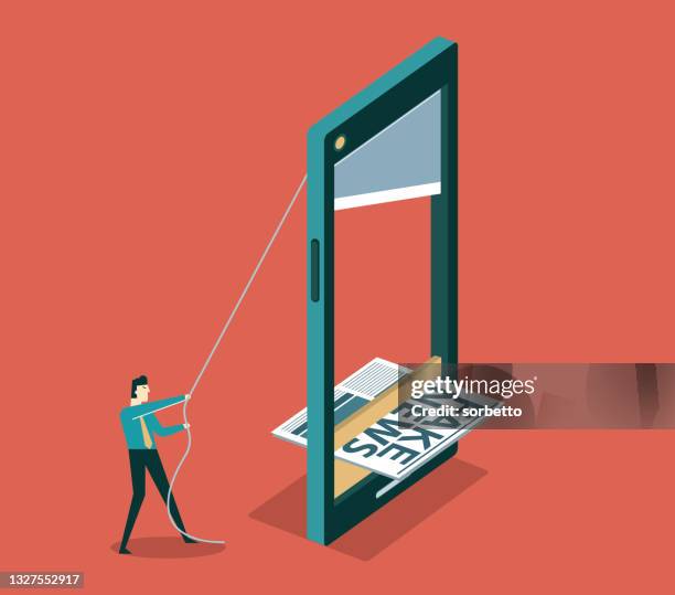 fake news - guillotine - guillotine stock-grafiken, -clipart, -cartoons und -symbole