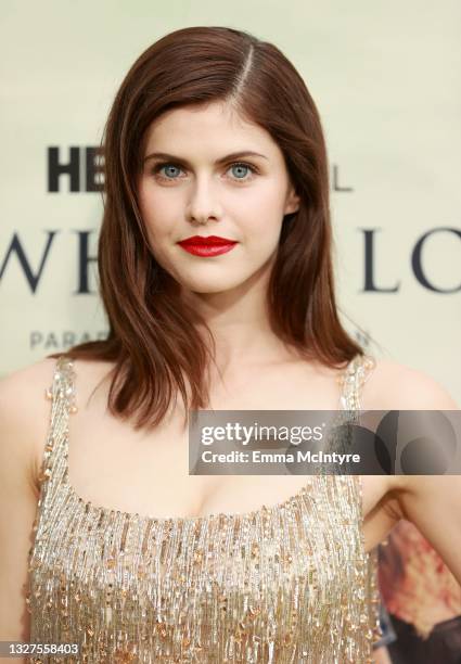 Alexandra Daddario attends the Los Angeles premiere of the new HBO Limited Series "The White Lotus" at Bel-Air Bay Club on July 07, 2021 in Pacific...