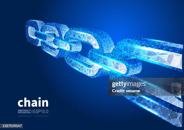 chains, encryption and cooperation business concept illustration, vector abstract low polygon dot lines connected chain background - link chain part stock illustrations