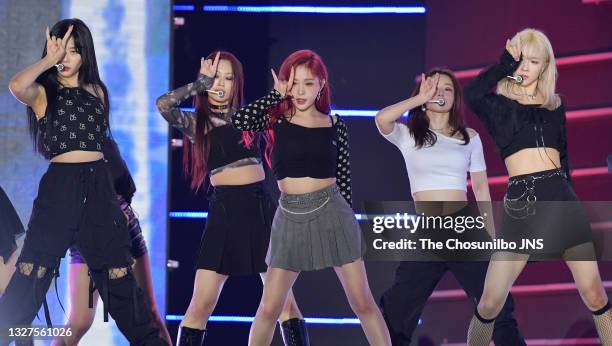 Dreamcatcher attends 27th Dream Concert at Seoul World Cup Stadium on June 26, 2021 in Seoul, South Korea.