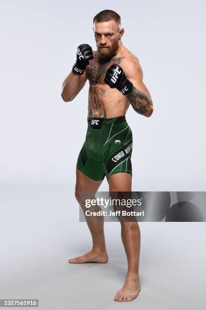 Conor McGregor poses for a portrait during a UFC photo session on July 7, 2021 in Las Vegas, Nevada.