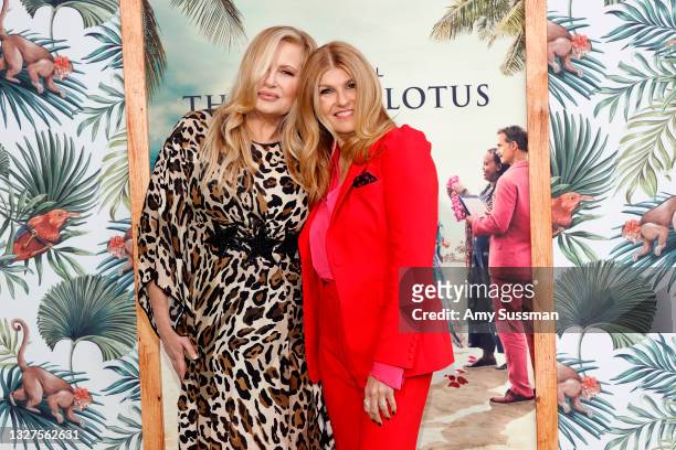 Jennifer Coolidge and Connie Britton attend the Los Angeles premiere of the new HBO Limited Series "The White Lotus" at Bel-Air Bay Club on July 07,...