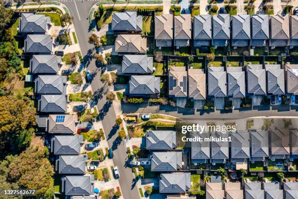 sydney suburb overhead perspective roof tops - housing development stock pictures, royalty-free photos & images