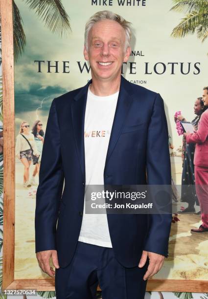 Mike White arrives at the Los Angeles Premiere Of New HBO Limited Series "The White Lotus" at Bel-Air Bay Club on July 07, 2021 in Pacific Palisades,...