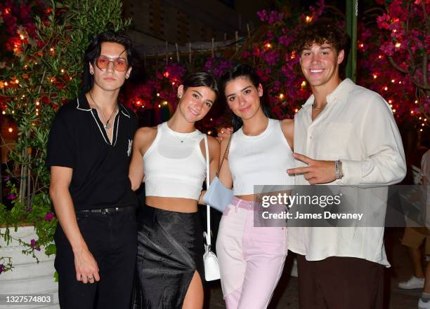 Chase Hudson, Charlie D’Amelio, Dixie D’Amelio and Noah Beck seen on the streets of Manhattan after dining at Lola Taverna on July 07, 2021 in New...