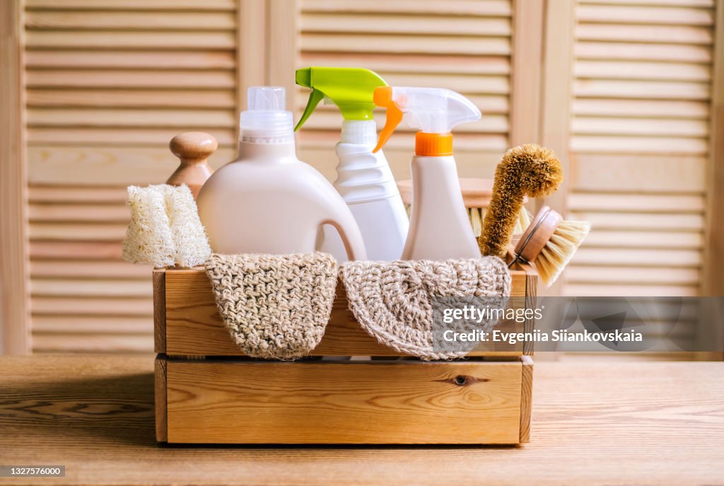 Cleaning eco set for different surfaces in home.