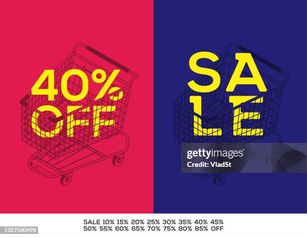 online shopping angebote lebensmittel coupons sparpreis kürzung rabatte und sonderangebote - einkaufswagen stock-grafiken, -clipart, -cartoons und -symbole